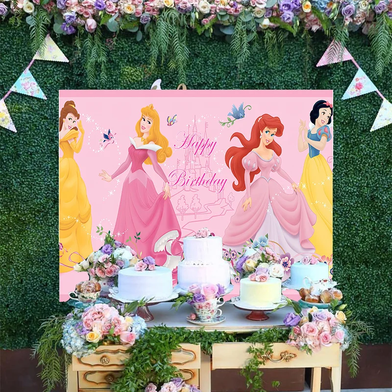

Cartoon Disney Princess Sleeping Beauty Aurora The Little Mermaid Ariel Snow White Backdrop Birthday Party Decoration Background