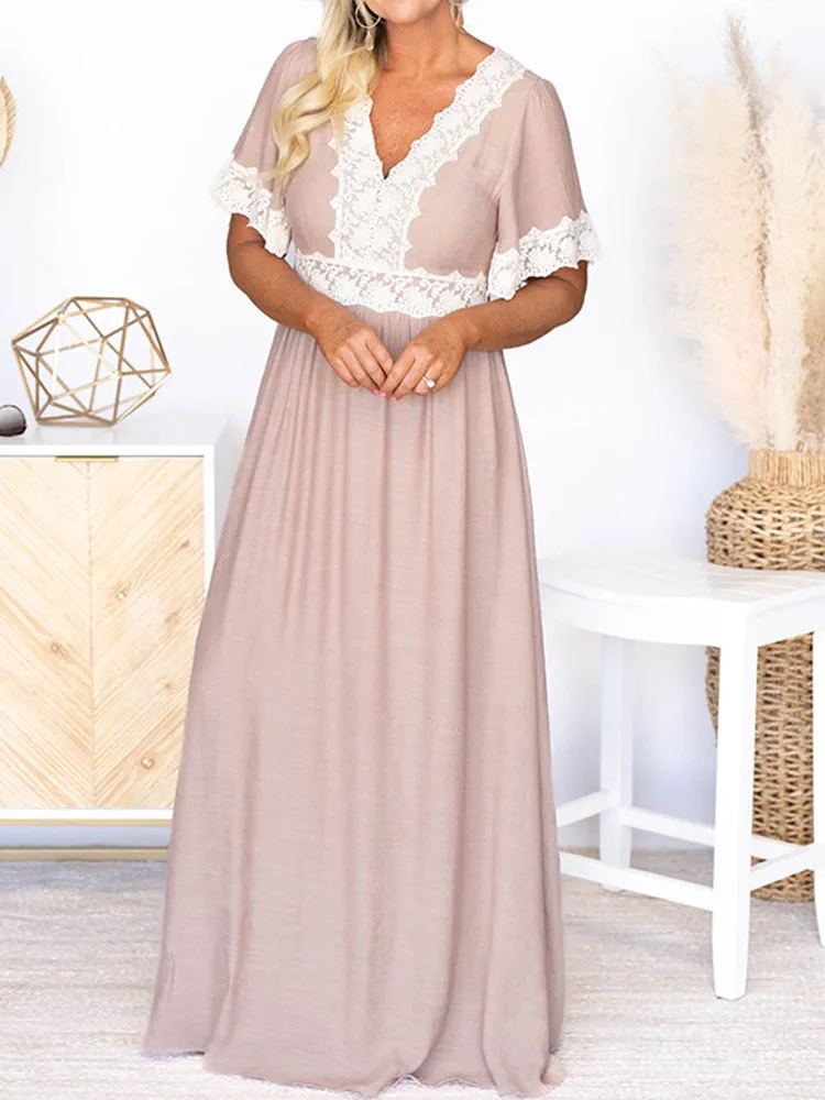 

Женское длинное вечернее платье в стиле Харадзюку, элегантное винтажное платье макси с V-образным вырезом и драпировкой, кружевное лоскутно...