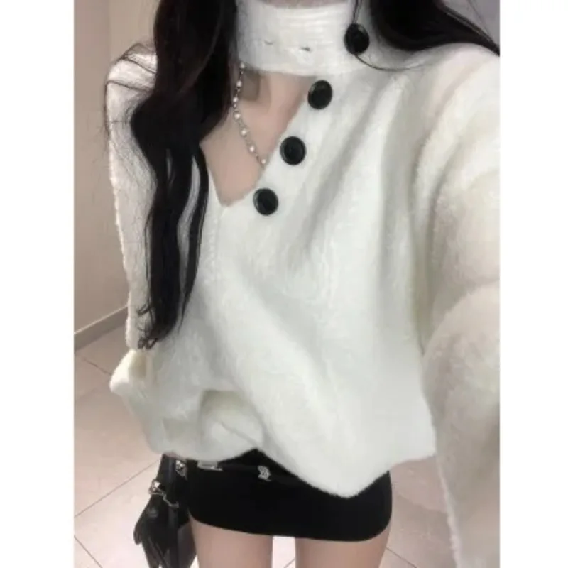 

Korean Fahsion V-neck Sweater for Women's Autumn and Winter New Loose Solid Color Knitting Pullover Sweater Women