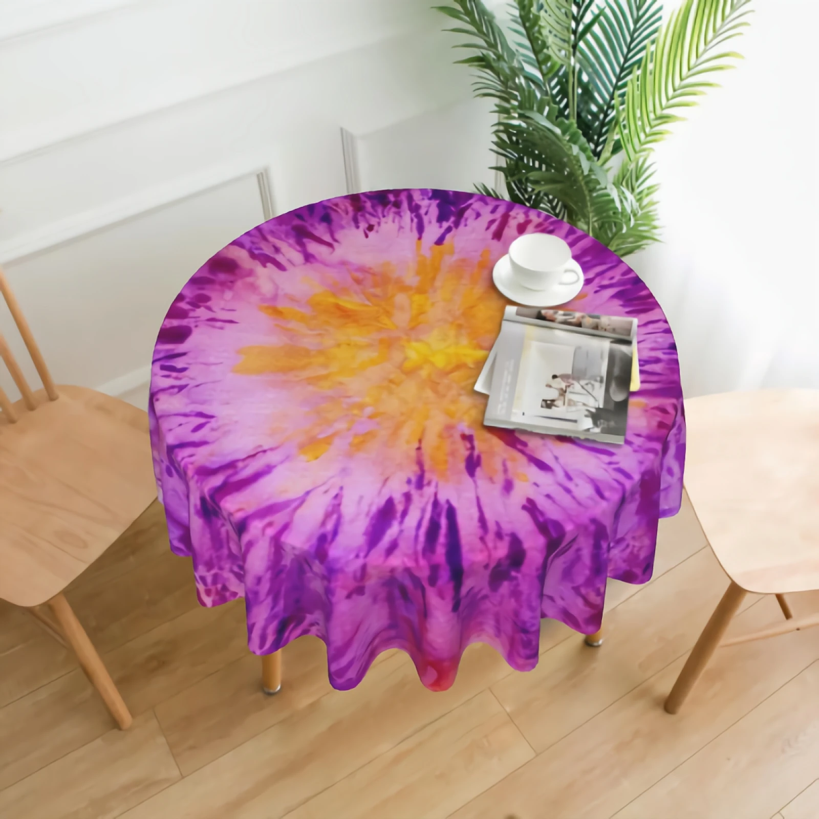 

Orange Tie Dye Shibori Tablecloth 60 Inch Round In Ruiti Table Cloth Waterproof Fabric Farmhouse for Home Party Birthday Wedding