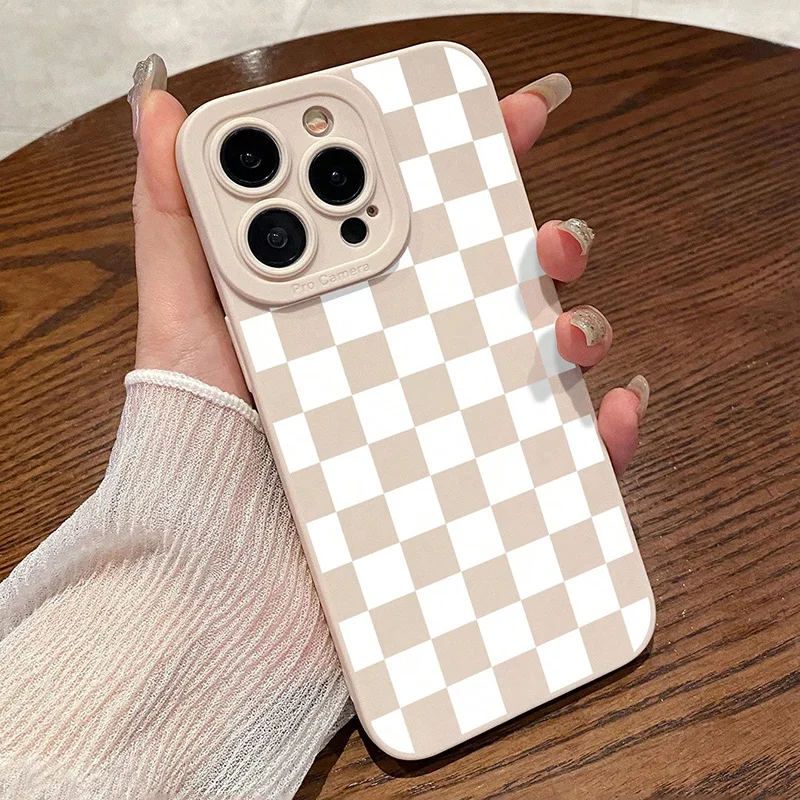 Фото Матовый чехол для телефона с узором в клетку молочно-белого цвета для iPhone 17 16 15 14 13 12 11 Pro Max XS X XR 7 8 Plus 16E Air SE 2020 №5