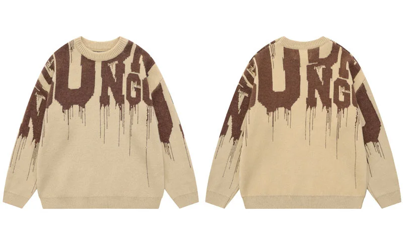 

Hip Hop Sweater Y2K Grunge Retro Knitted Letter Jumpers Sweaters Unisex Autumn Fashion Casual Loose Pullover Streetwear