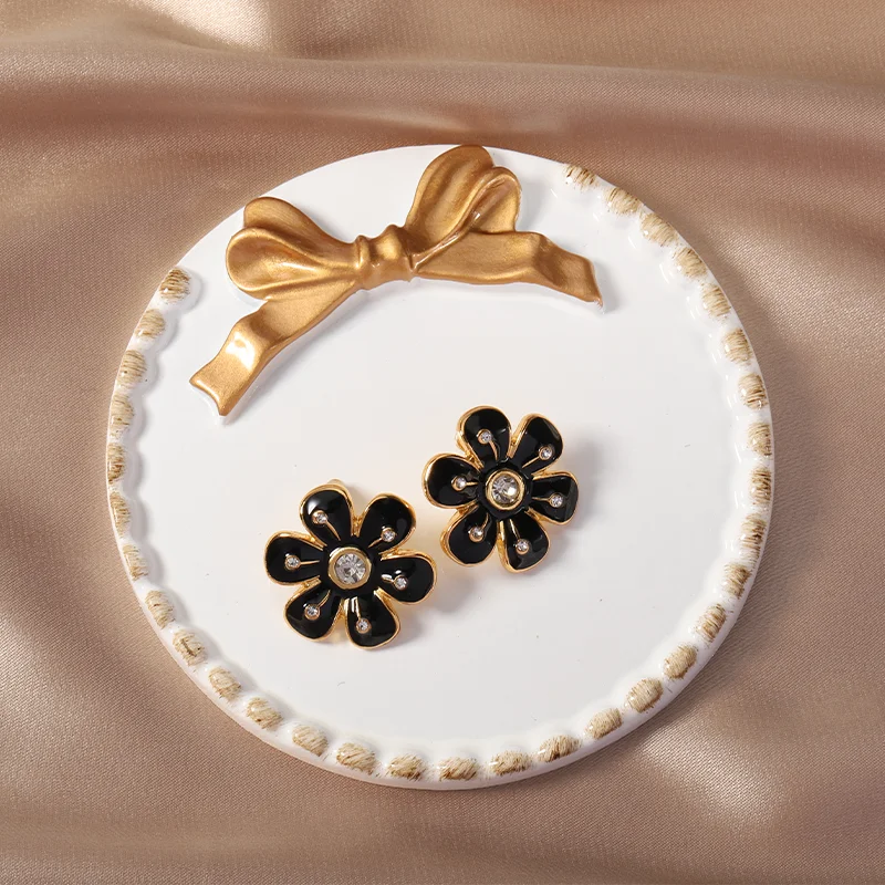 

SISSLIA Flower Earrings Black For Women 925 Sterling Silver Studs Earring Anniversary Party Jewelry Wholesale