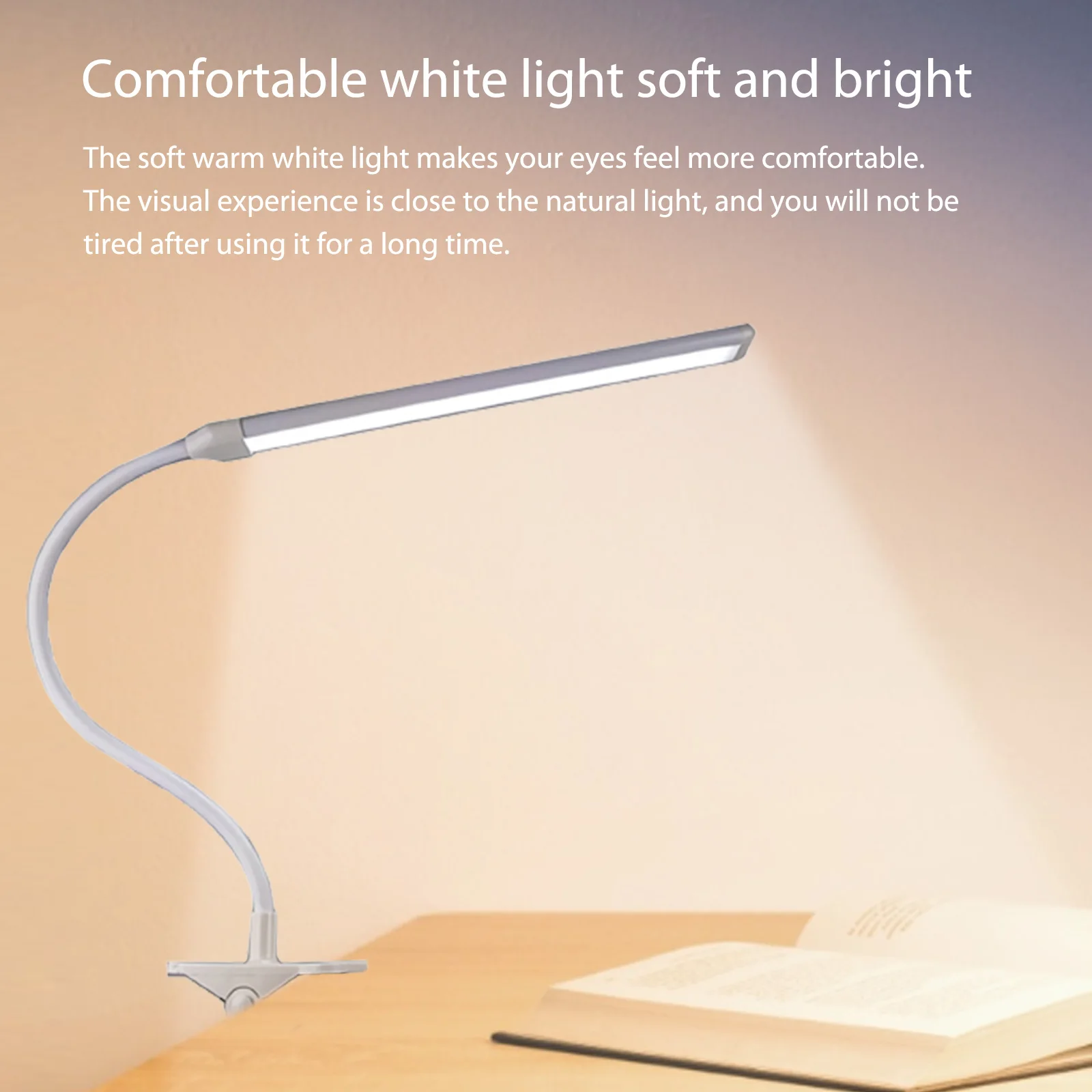 

LED Folding clip long arm table lamp Eye-Care 3 Light Modes Stepless Dimmable 10 Brightness Levels Rechargeable Clip-on Lamp