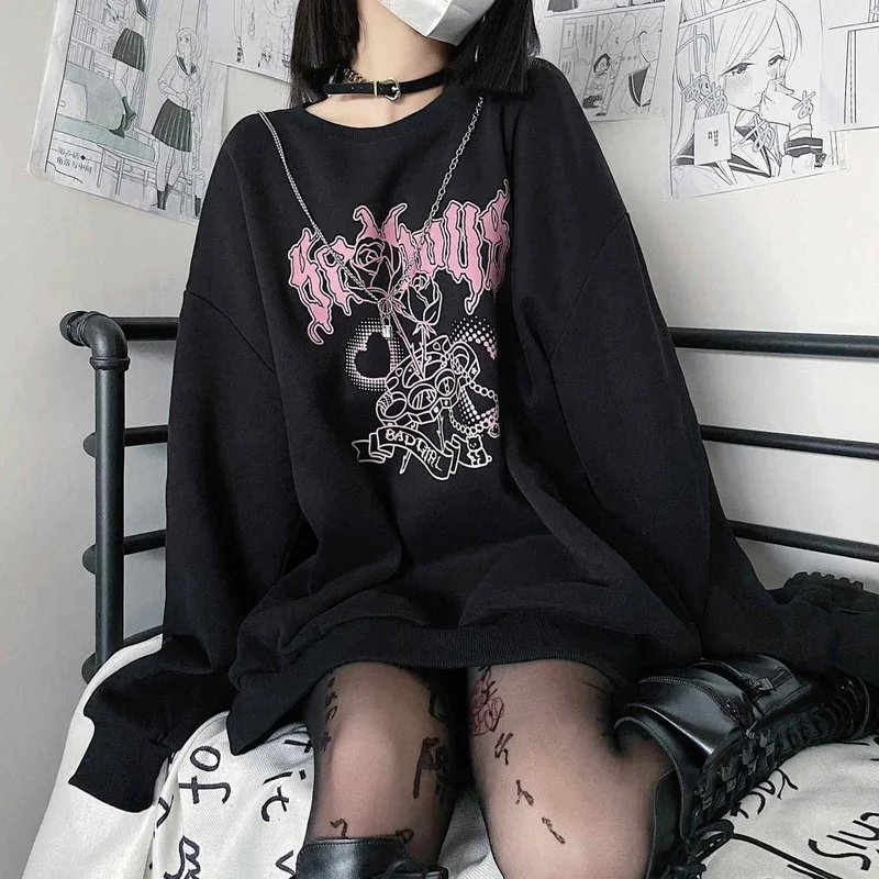 Женские толстовки с капюшоном Egirl в готическом стиле зимний плотный теплый
