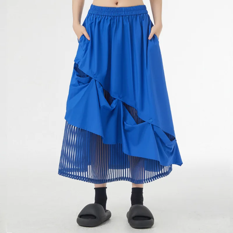

Mesh Spliced Trim High Waist Skirt Women Summer Irregular Skirt Patchwork See Through Skirt Elastic Waist Falda de mujer