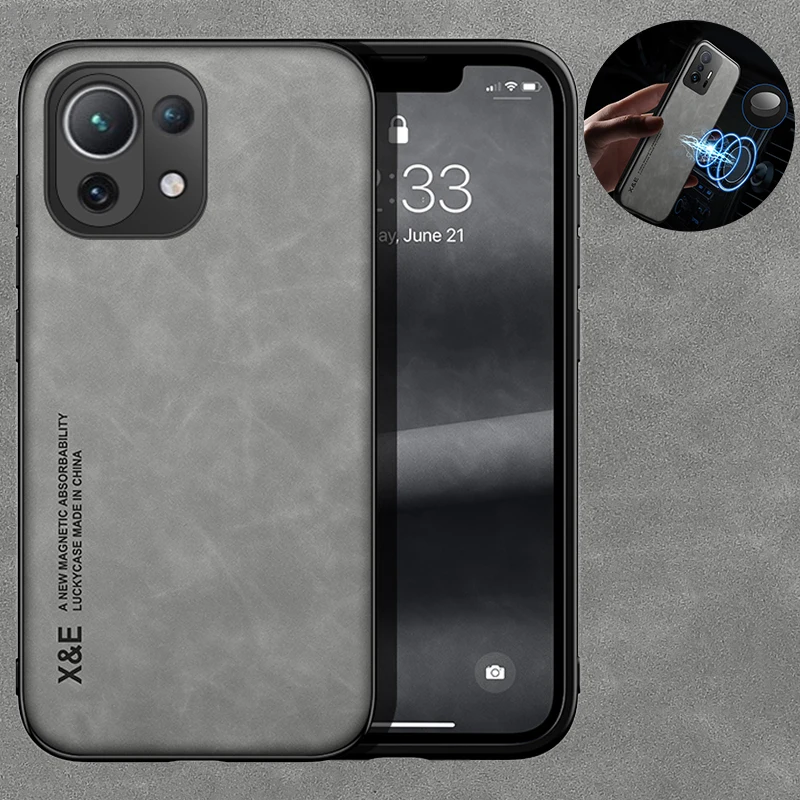 Кожаный чехол для xiaomi 11 lite, автомобильный магнитный держатель, чехлы для телефонов xiomi mi11, xiaomi mi 11 lite, ne 5g 11 lite, легкая задняя крышка