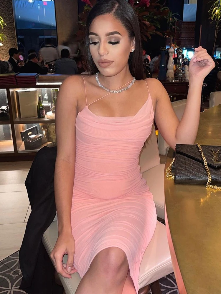 Розовое Сетчатое Плиссированное сексуальное облегающее платье Avrilyaan женское