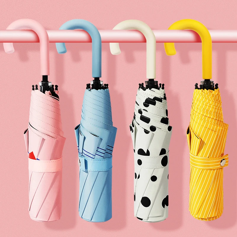 

U-shaped handle Pocket Mini Umbrella Anti UV Sun Umbrella Rain Windproof 3Folding Portable Umbrellas for Women Children