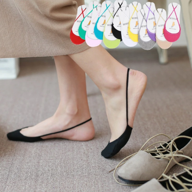 Носки-невидимки женские на бретельках тонкие мягкие кружевные носки карамельных