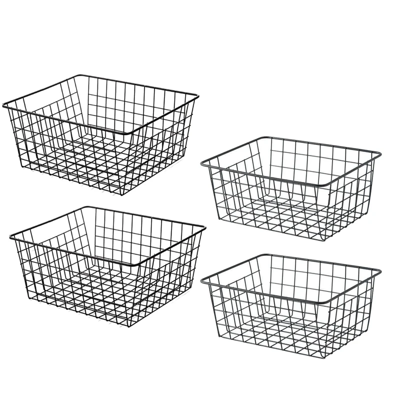 

4 Pack Wire Storage Baskets For Organizing, Pantry Organization Bins For Kitchen Cabinets, Closet - Basket For Laundry