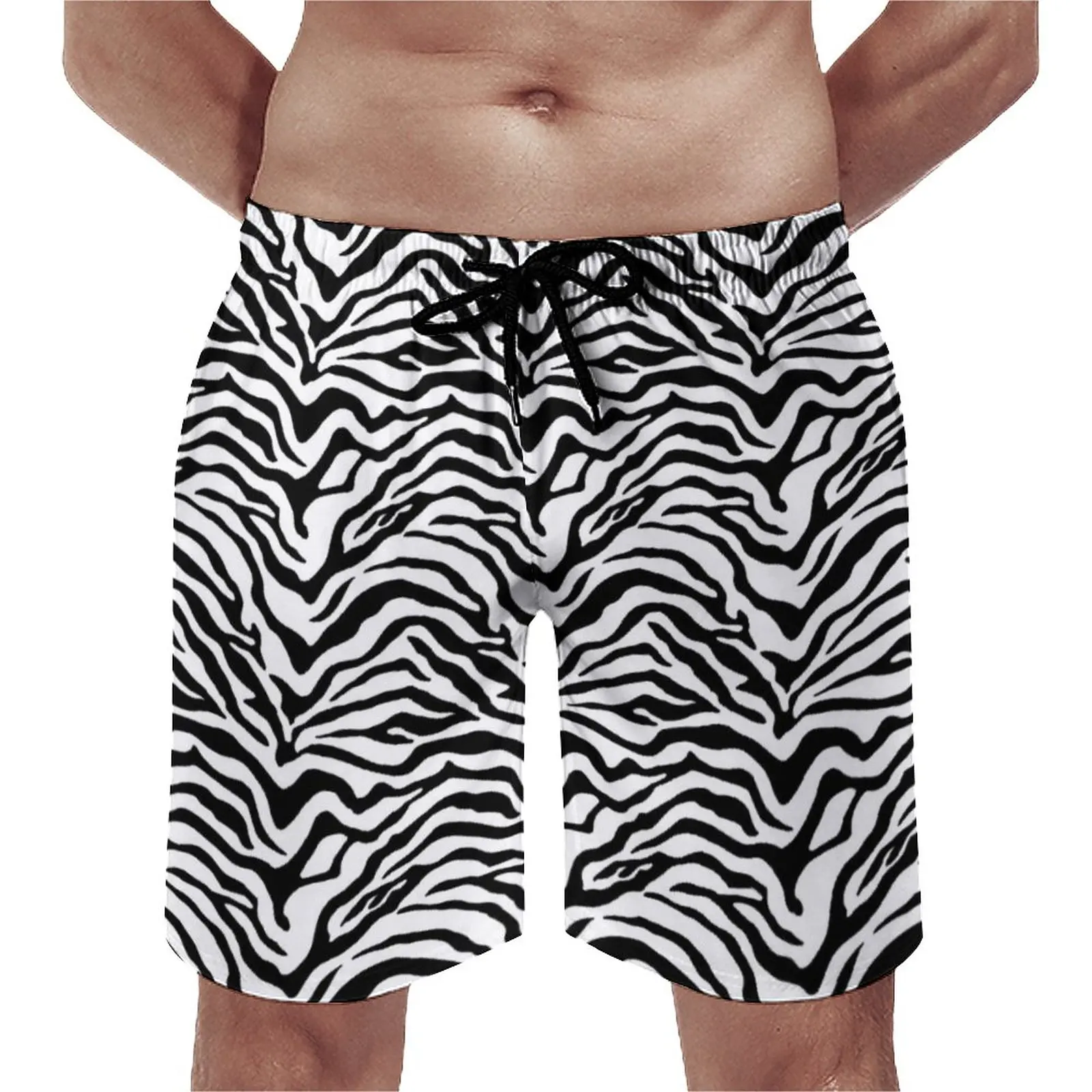 

Black And White Zebra Board Shorts Striped Print Cute Beach Shorts Men Sports Fitness Fast Dry Swimming Trunks Birthday Gift