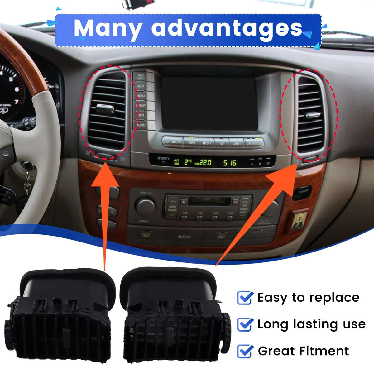 1 пара вентиляционного отверстия для приборной панели Toyota Land Cruiser 1998-2007 Lexus LX470