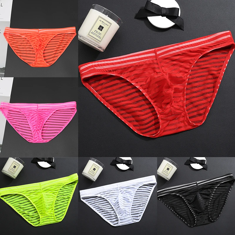 

1Pcs Men Fashion Low Waist Sexy Mesh Transparent Brief Tease Gay Exotic Briefs Ice Silk See-through Seamless Underwear