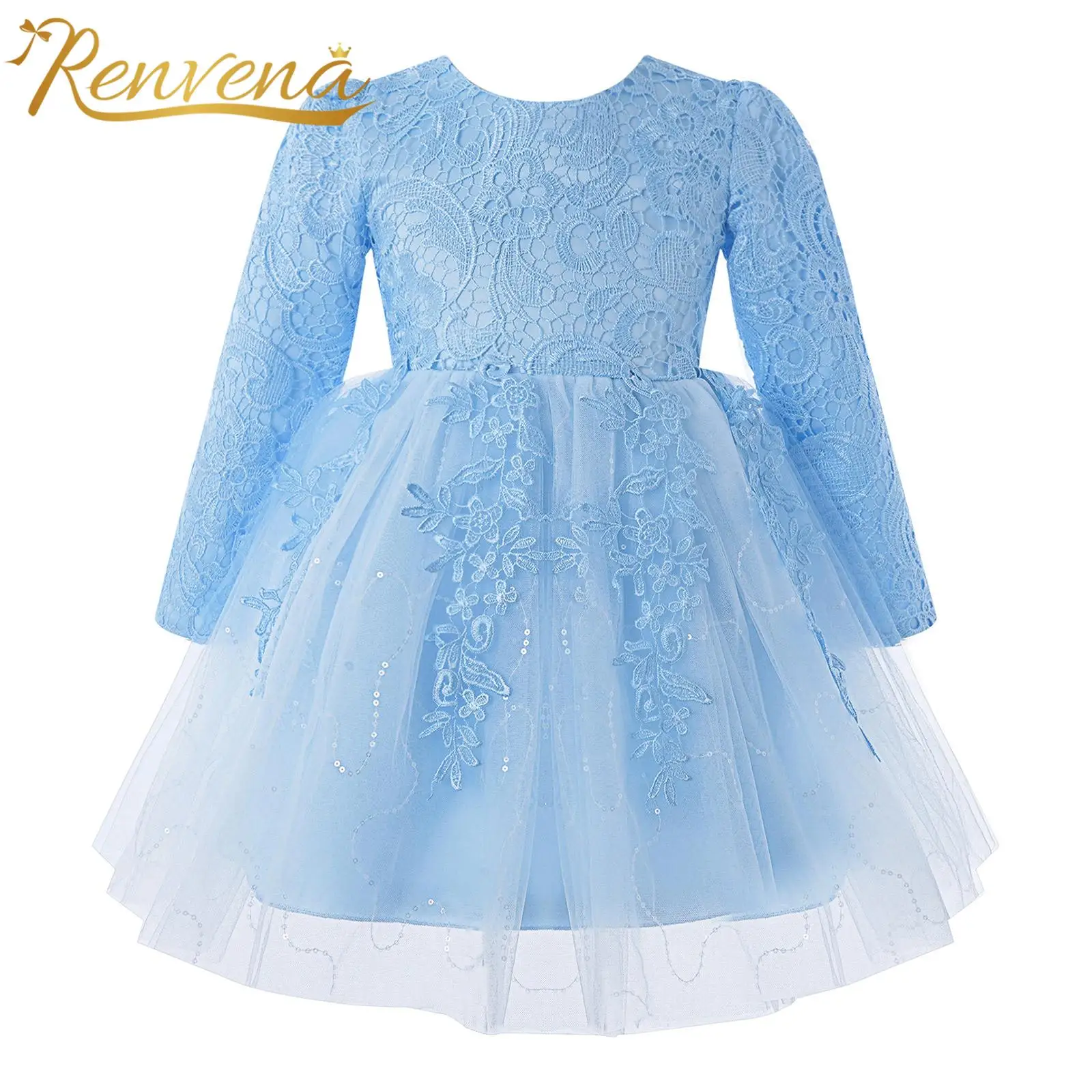 

Детское кружевное вечернее платье для девочек, костюм на свадьбу, платье из тюля с длинным рукавом и блестками, официальное платье для торже...