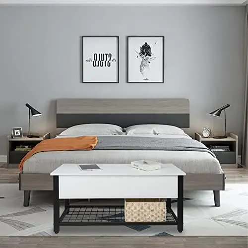 

Industrial Storage Bench, Entryway Lift Top Shoe Storage Bench in Dining Room, Hallway, Living Room Metal Frame (Rustic Brown)