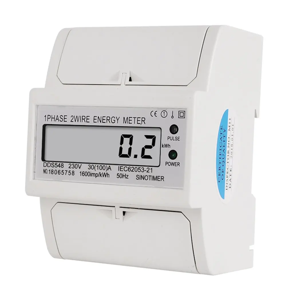

SINOTIMER DDS548 30-100A 230V AC Single Phase 2 Wire Digital Power Meter Electricity Cost Measuring Meter DIN Rail Mount