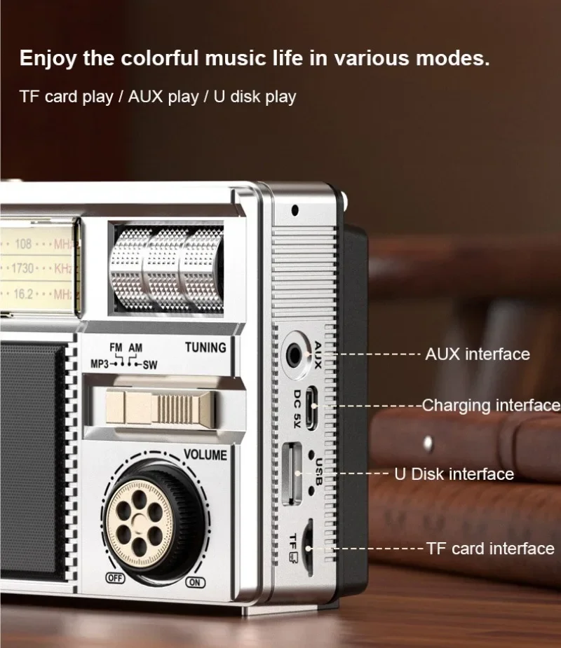 Фото MD-979S Солнечная панель Bluetooth-радио Портативная многофункциональная винтажная радиостанция FM AM SW 3-полосный перезаряжаемый беспроводной динамик №3