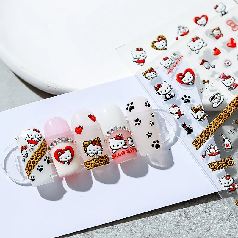 

Anime Sanrio Embossed Nail Kawaii Art Stickers Hello Kitty 5D Nail Stickers Girls' Hearts Jewelry DIY Things High-end Stickers
