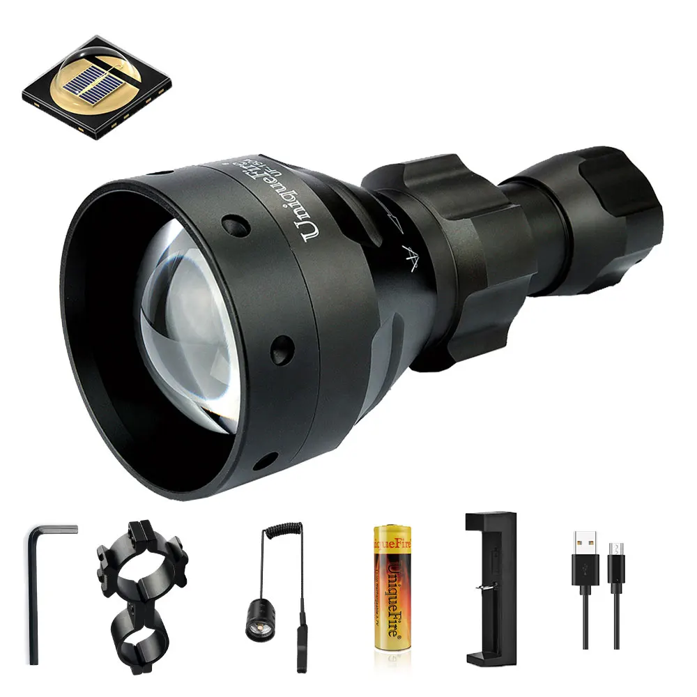 UniqueFire 1504 Zoomable LED Flashlight 3 Modes IR 940nm 850NM Set with Charger,Tail Switch and Scope Mount For Outdoor Hunting