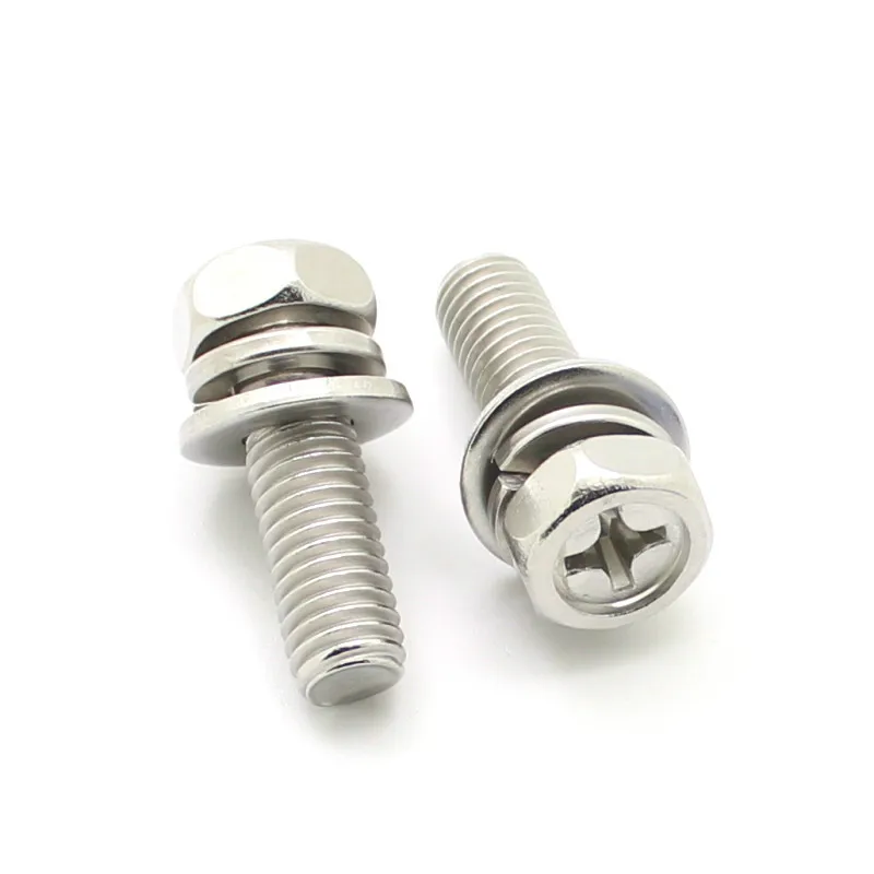 

2pcs M10 M8 Hex Phillips Cross Head Bolt Phillips Hexagon Screws Flat Spring Washers Set 304 Stainless Steel L=12-50mm