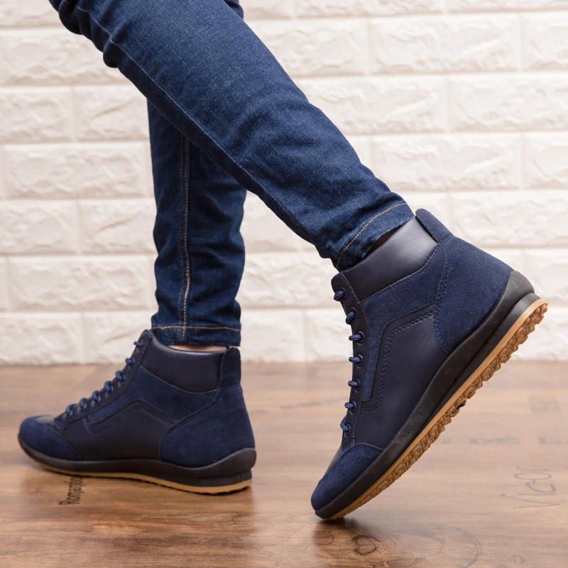 Fashion Men PU Leather Boots Male Casual All Matching Spring Autumn Lace Up High Top Casual Flat Shoes Cool Leisure Ankle Boots