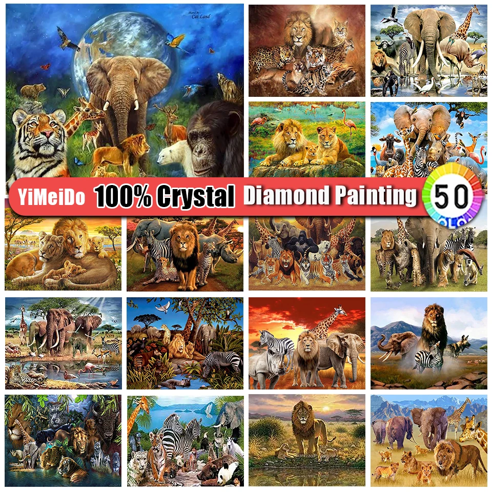 

YiMeiDo 100% Crystal Diamond Painting Animals Lion Kits Mosaic Diamond Embroidery Elephant Full Round Drill Cross Stitch Art