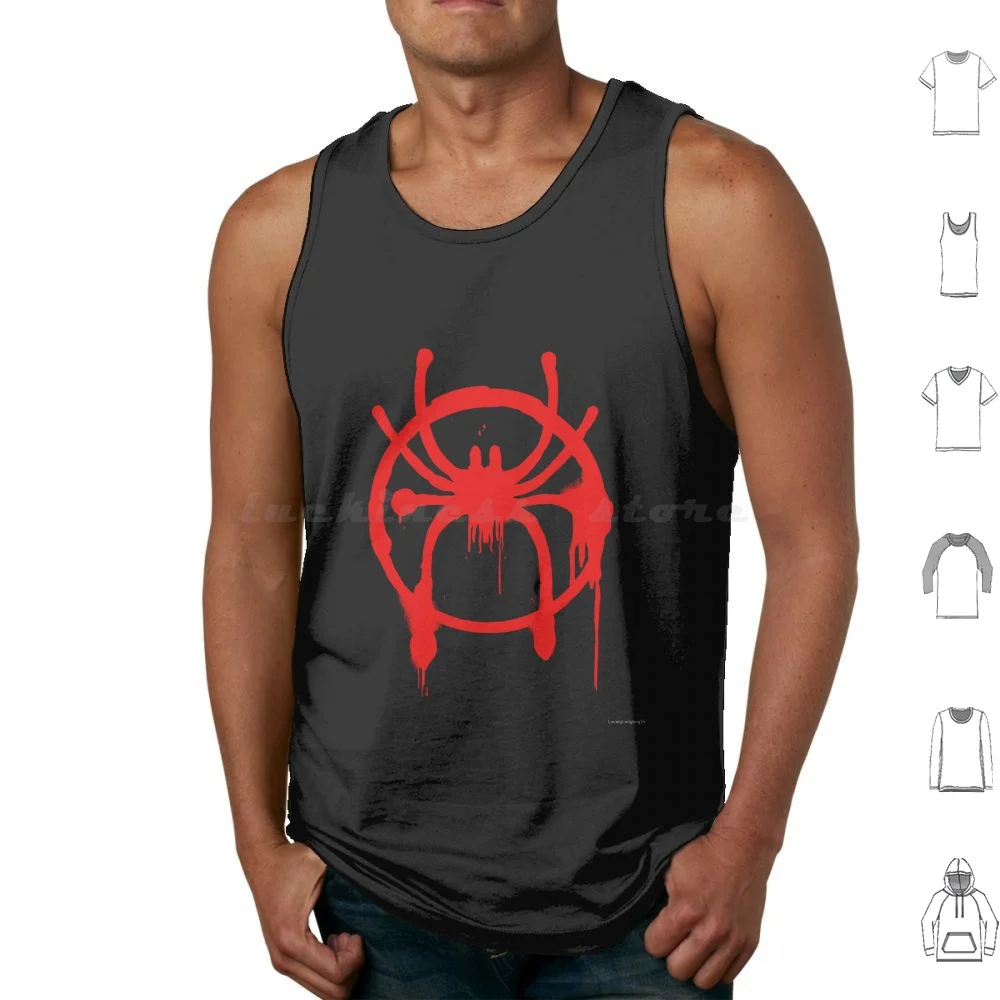 

Into The Milesverse Tank Tops Print Cotton Spider Spiders Man Men Verse Miles Logo Hero Superhero Red Black Tag
