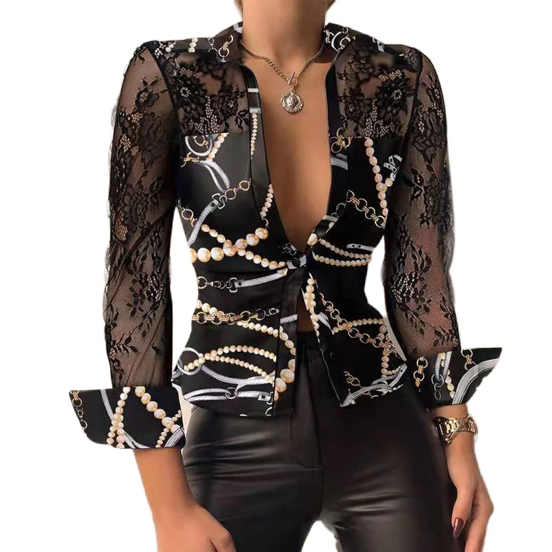 

Women Lapel Patchwork PU Leather Blouse Sexy Single Breasted Plaid Houndstooth Lady Tops Elegant Long Sleeve Office Shirt Blusas