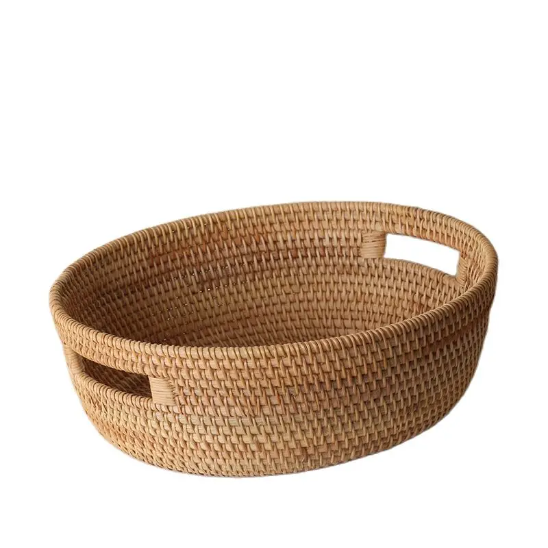 

CAMIGEL Woven Basket with Handle Big Fruit Basket Vegetable Basket Oval Snack Basket Woven Tray