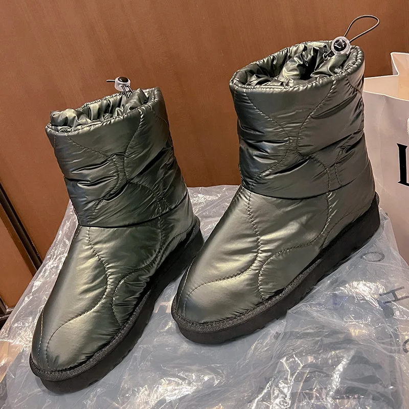 

Женские меховые ботинки без шнуровки, роскошные боевые ботинки из хлопка для снега, толстые байкерские ботинки, женская мотоциклетная обув...