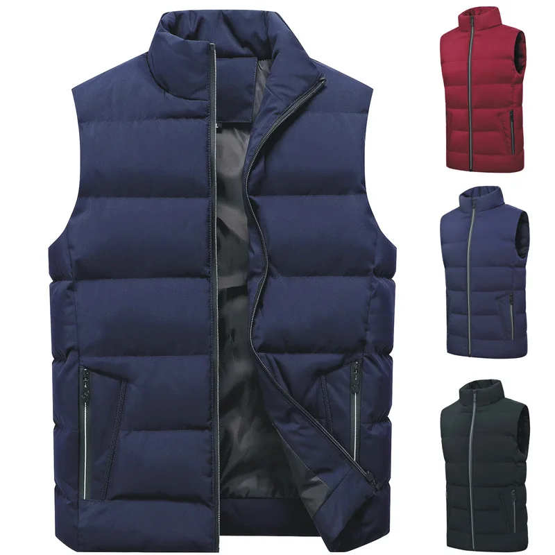 

Mens Vest Casual Thickened Warm Solid Color Stand Collar