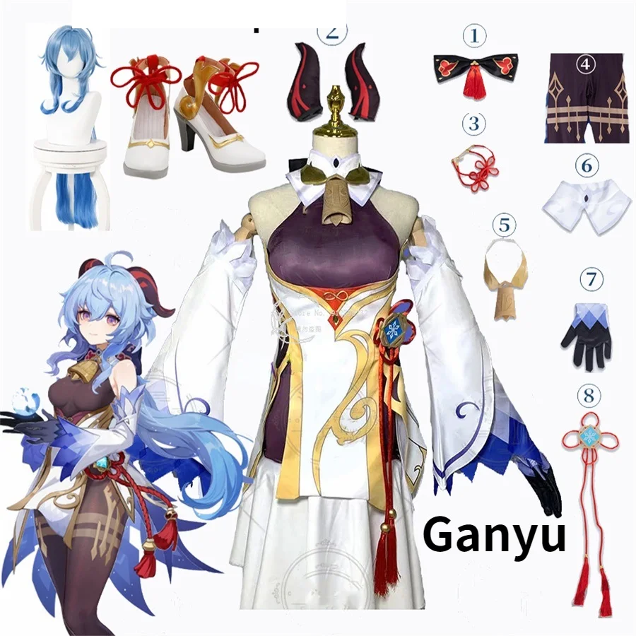 

Genshin Impact Ganyu Cosplay Costume Anime Halloween Party Fancy Dress Women Sexy Outfit Wig Shoes Horns Props Game Suit