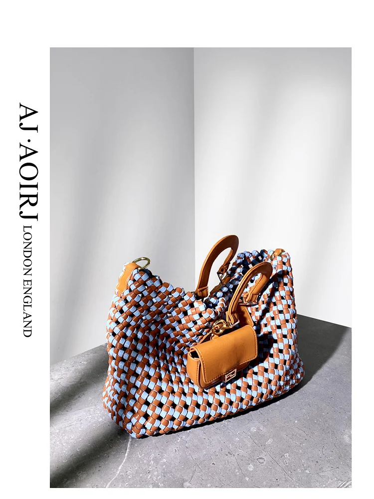 

Handmade woven tote bag large capacity contrast tote 13 inch computer bag