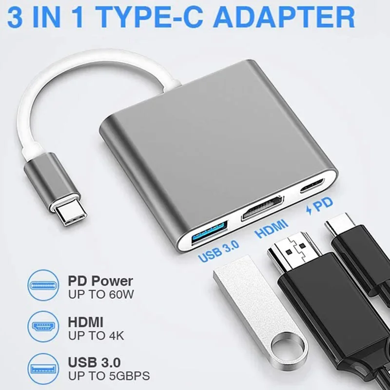 3 в 1 Usb-C USB-концентратор папа-мама HDMI-совместимый адаптер для зарядки 4k Usb 3.1 Type-C к 3.0
