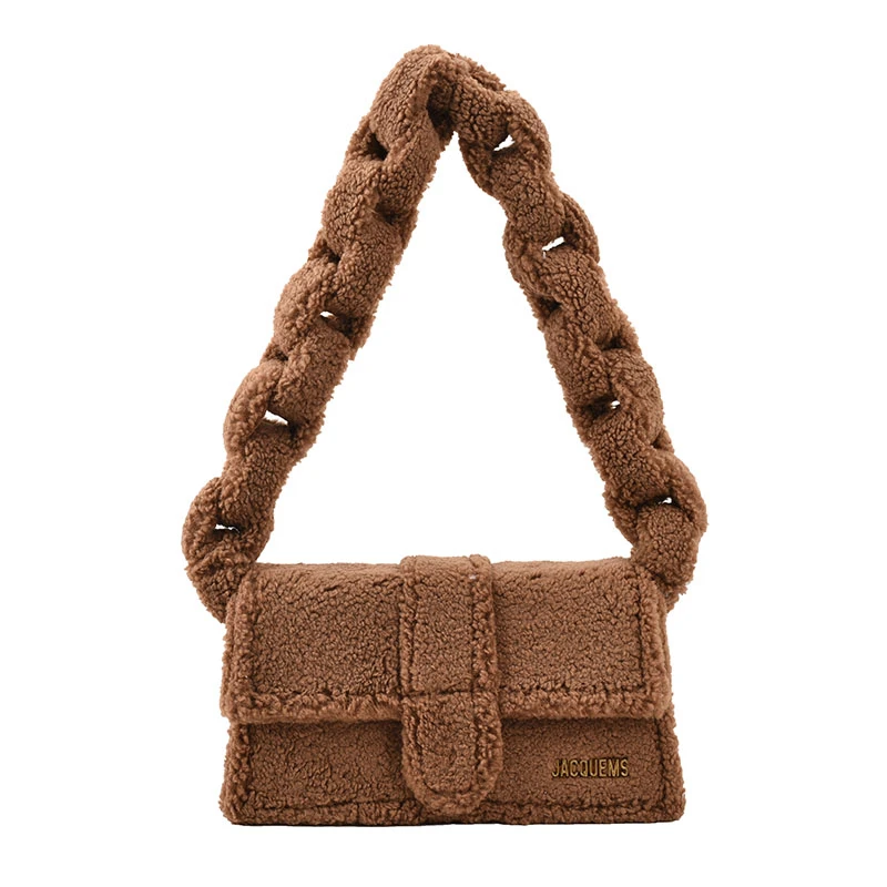

2023 брендовые плетеные сумки для подмышек жареного теста для женщин, зимняя плюшевая сумка на плечо, дизайнерские кошельки и сумочки, милая квадратная сумка