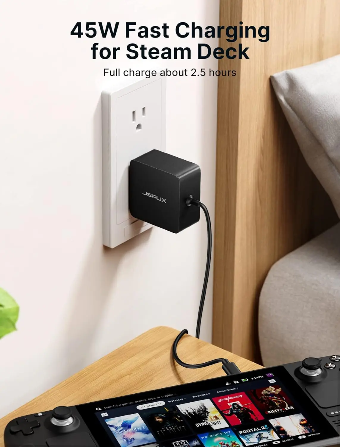 Зарядное устройство с USB-портом 45 Вт 5 футов кабель Type-C PD 3 0