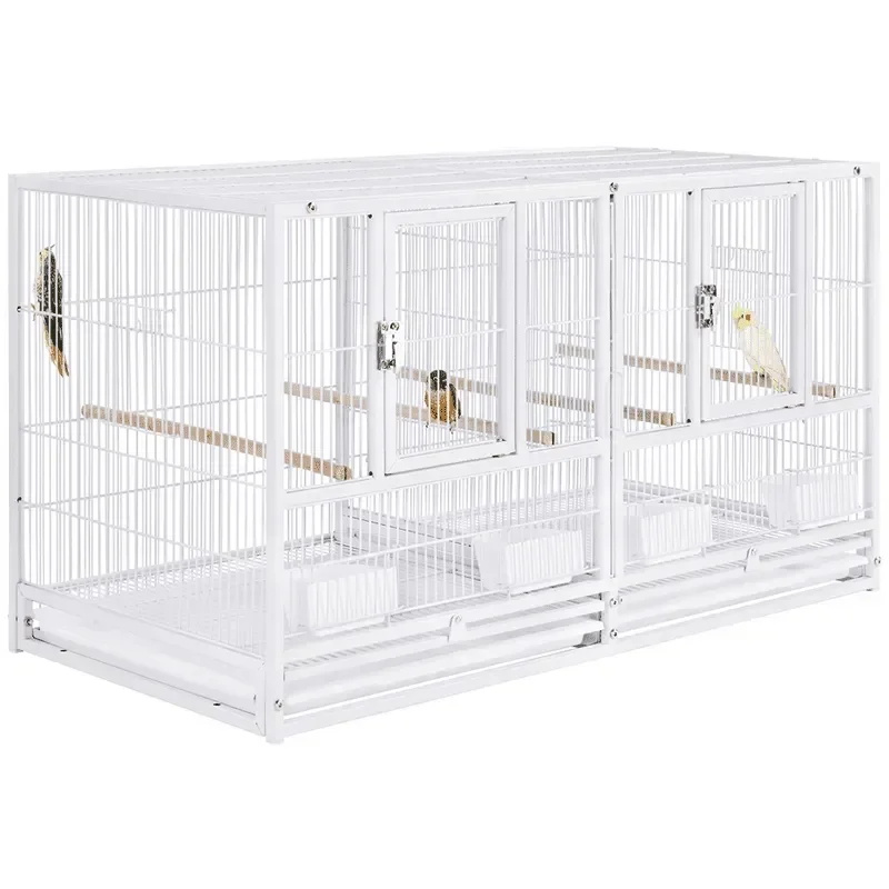 

18-Inch Wide Metal Stackable Divided Breeder Bird Cage for Small Birds Lovebirds Finch Canaries Parakeets Cockatiels, White Larg