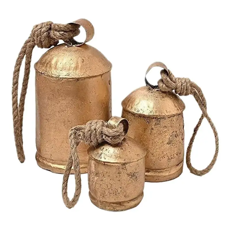 

Decor Jingle Bell Christmas Tree Ornaments Rustic Harmony Brass Bells For Decoration Large Bronze Cowbell 3PCS Chrismas Crafts