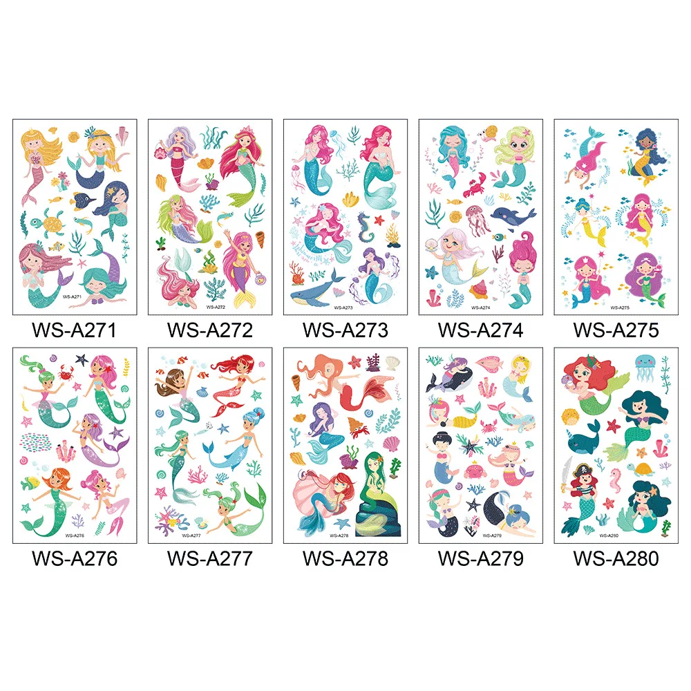 10 шт./лот детская Временная тату-Бабочка цветная Единорог Русалка динозавр робот