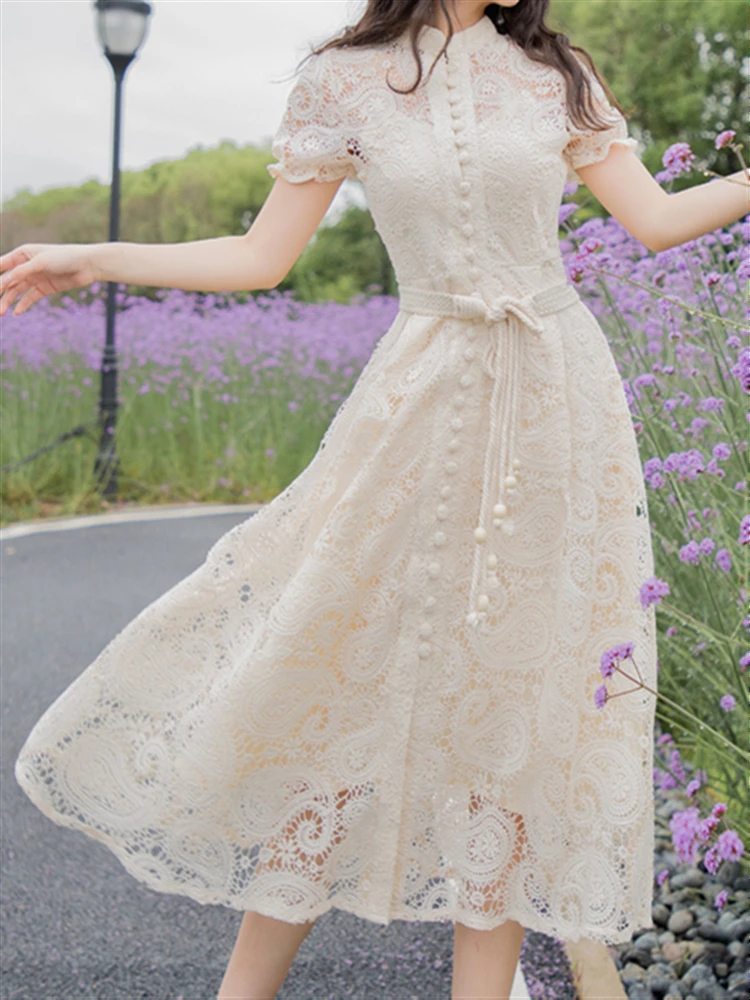 Женское платье с вышивкой однотонное винтажное Привлекательное платье-трапеция