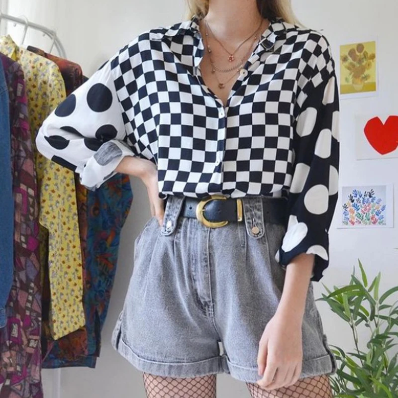 

Retro Fashion Print Lapel Long Sleeve Shirt