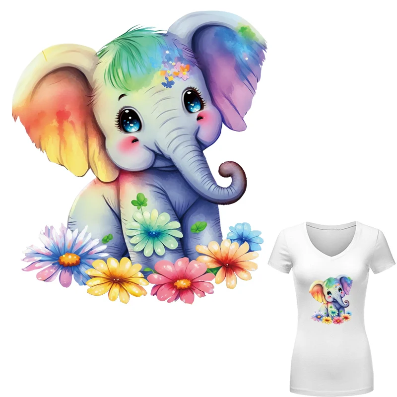 

Patch For Clothes Flower Elephant Parches Ropa Diy T-Shirt Hoodies Heat Press Appliqued Clothes Stickers Iron On Patches