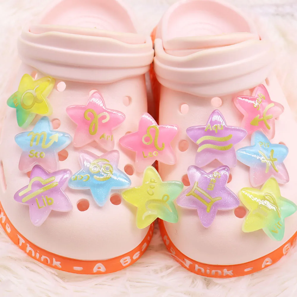 

1 шт. блестящие аксессуары для обуви 12 созвездий, новая пряжка для обуви, подвески, украшение для обуви из смолы, Кроксы, подходит для Jibz, пода...