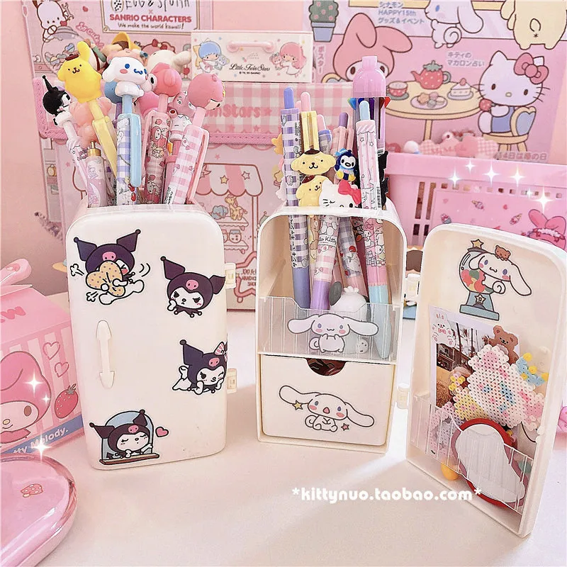 

Kawaii Cute Mymelody Simulation Small Refrigerator Desktop Storage Pen Holder Storage Box Cinnamorol Girl Sweet Sundries Storage