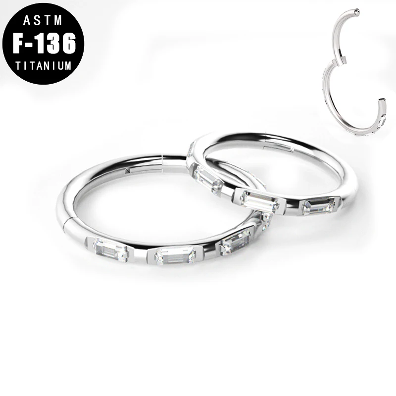 

ASTM F136 Titanium Nose Clicker Piercing Ring Hoop Rectangular Zircon Ear Cartilage Tragus Earrings Lip Helix Piercing Jewelry