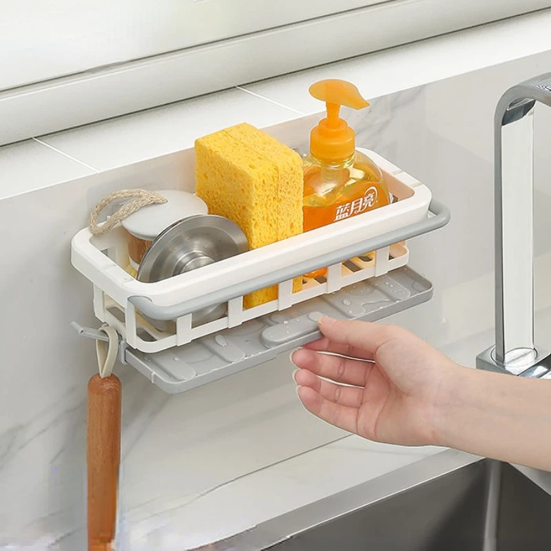 

Cloth Rack Kitchen Storage Rack Dishwasher Sponge Sink Water Drain Storage Basket Household Tool Hole-free Wall-mounted Artifact