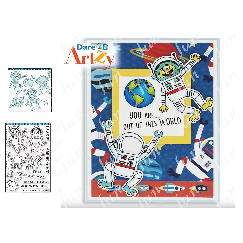 

NEW Monstronauts Paper Craft Metal Cutting Dies Clear Stamps Set Reusable Kids Fun DIY Drawing Scrapbooking Coloring Stencils