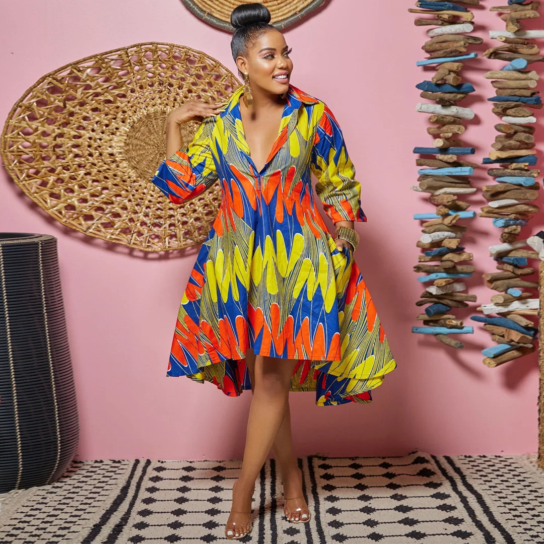 

Elegant Dresses for Women Youth 2022 Latest Fashion Loose Shirt Dress Sexy Slim Fit Deep V Lapel Colorful Dress Nightclub