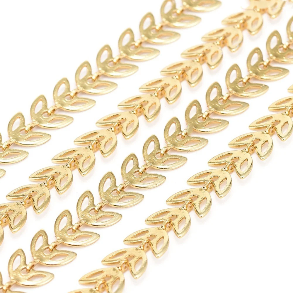 

1m Brass Handmade Cobs Chains Link Chains Long-Lasting Plated Soldered Leaf Real 18K Gold Plated 7x6.5x0.5mm